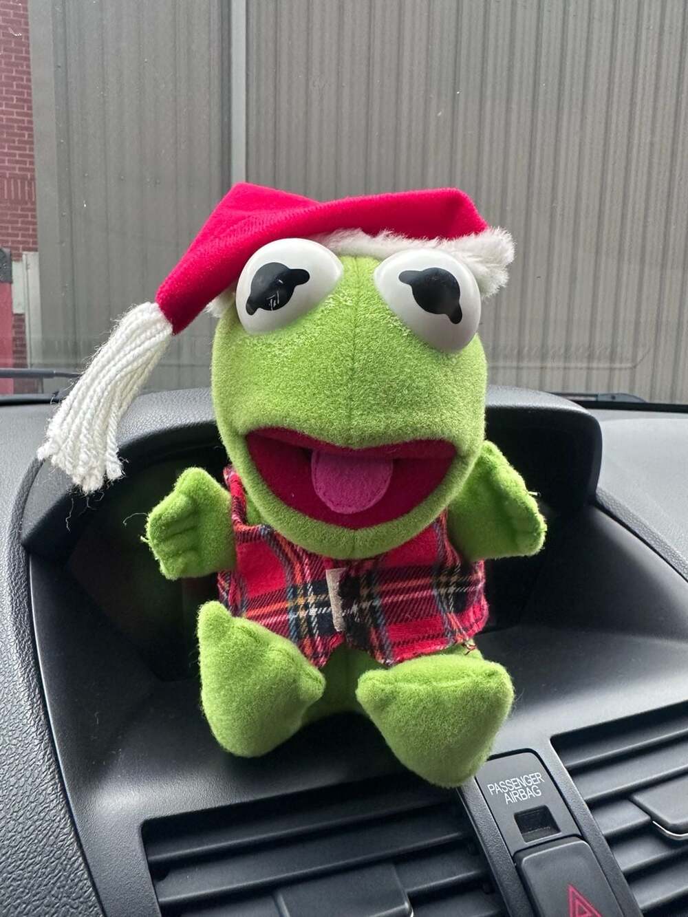 Vintage 1987 Jim Henson Muppets Baby Kermit with Plaid Christmas Vest and Santa